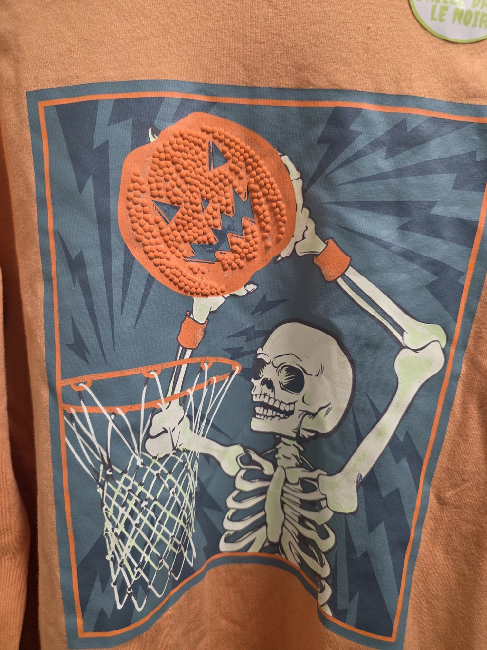 Tommy Bahama Orange Long Sleeve Tee with Skeleton Basketball Graphic Glows - Picture 2 of 5